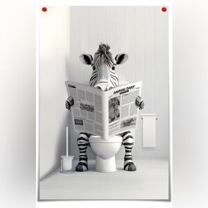 Zebra Bathroom Poster, 12x16 unframed canvas
